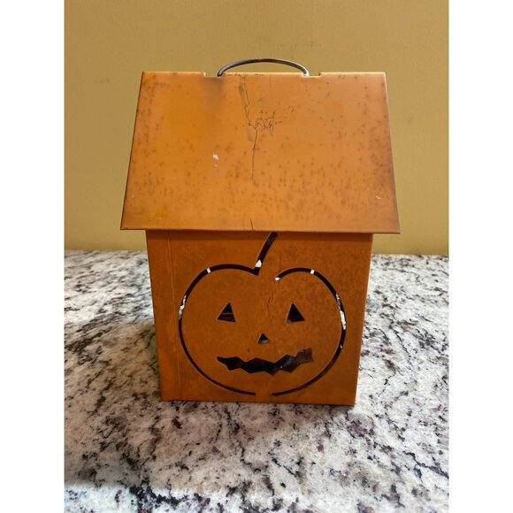 Metal ‘BOO!’ Pumpkin Lantern Candle Holder Rustic Halloween Table Décor - Picture 7 of 7